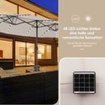 Dvigubas sodo skėtis 470 cm su 48 LED saulės šviesomis ir rankenėle (Smėlio)