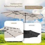 Dvigubas sodo skėtis 470 cm su 48 LED saulės šviesomis ir rankenėle (Smėlio)