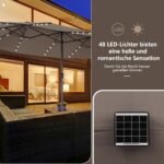 Didelis dvigubas lauko skėtis su 48 LED saulės lemputėmis ir rankena (Ruda)
