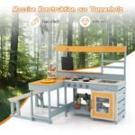 Vaikų lauko virtuvėlė su iškylų stalu ir suoliuku (Pilka)