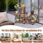 Medinis gėlių stovas su šešiomis lentynomis ir ratukais (Natūrali)