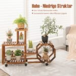 Medinis gėlių stovas su šešiomis lentynomis ir ratukais (Natūrali)