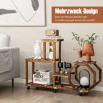 Medinis gėlių stovas su šešiomis lentynomis ir ratukais (Natūrali)