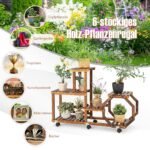 Medinis gėlių stovas su šešiomis lentynomis ir ratukais (Natūrali)