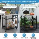 Nerūdijančio plieno lauko vežimėlis su ratukais ir papildoma lentyna (Juoda)