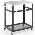 Nerūdijančio plieno lauko vežimėlis su ratukais ir papildoma lentyna (Juoda)