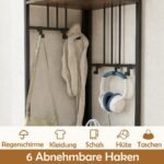 Kampinė drabužių kabyklos stova su batų lentyna ir 6 kabliais (Rudas)