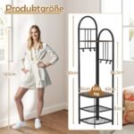 Kampinė drabužių kabyklos stova su batų lentyna ir 6 kabliais (Rudas)