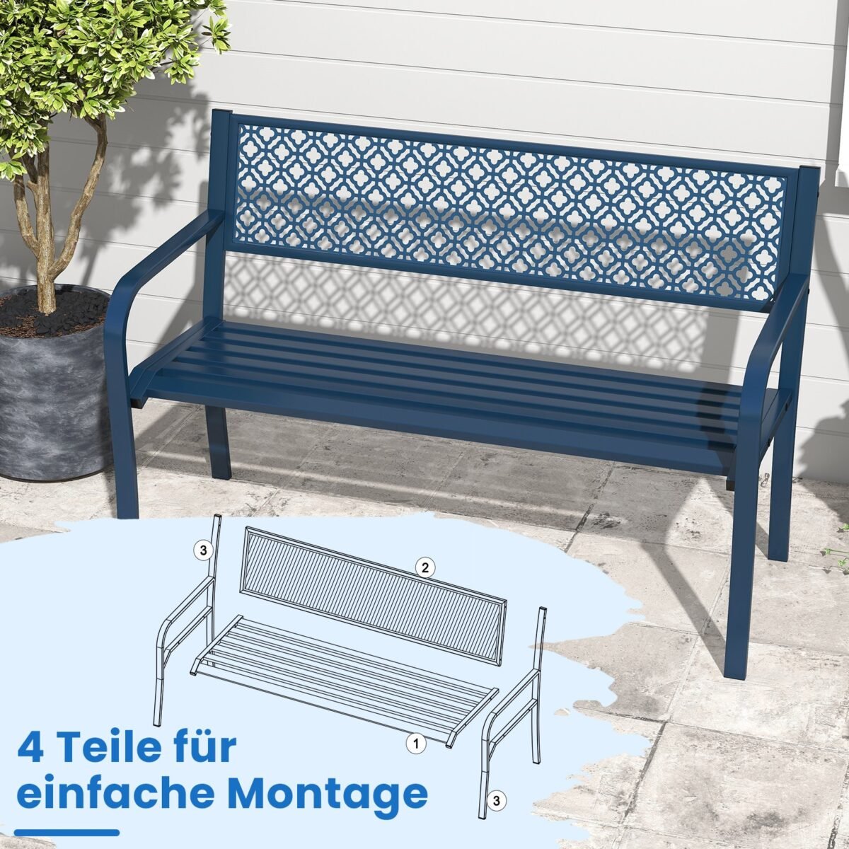 Metaliniai sodo suoliukai 2-3 asmenims 360 kg apkrovos (Tamsiai mėlyna)