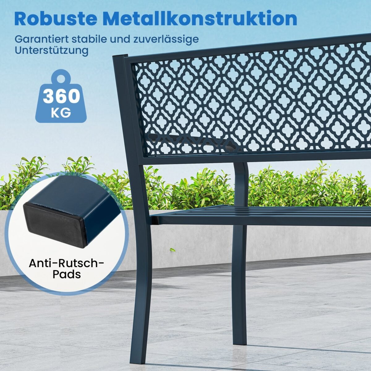 Metaliniai sodo suoliukai 2-3 asmenims 360 kg apkrovos (Tamsiai mėlyna)