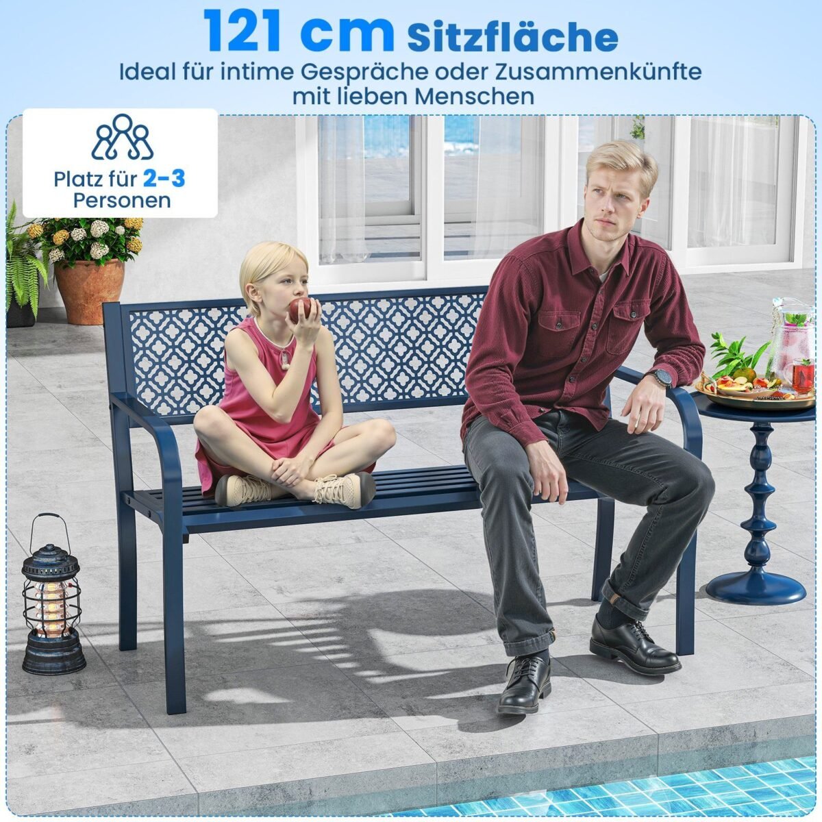 Metaliniai sodo suoliukai 2-3 asmenims 360 kg apkrovos (Tamsiai mėlyna)