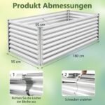 Stačiakampė metalinė gėlinė su sutvirtintais laikikliais 180x95x60 cm (Sidabrinė)