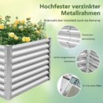 Stačiakampė metalinė gėlinė su sutvirtintais laikikliais 180x95x60 cm (Sidabrinė)