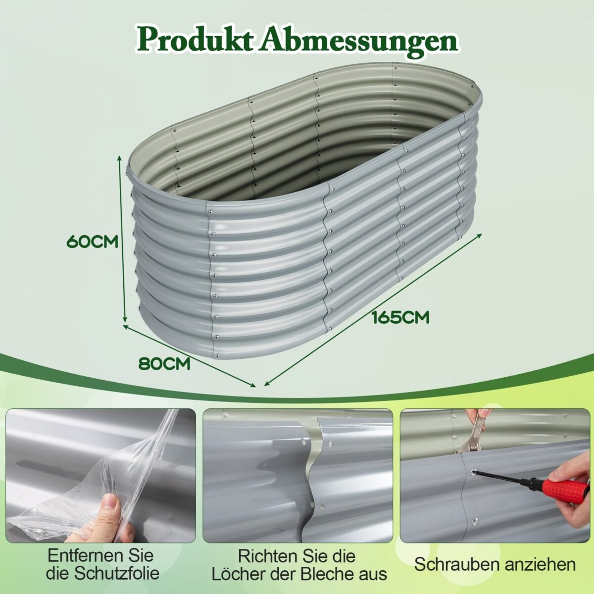 Aukštas gėlynas su atviru dugnu 165x80x60 cm (Pilka)