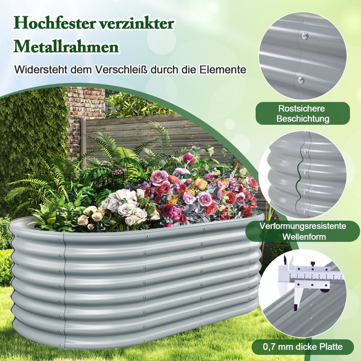 Aukštas gėlynas su atviru dugnu 165x80x60 cm (Pilka)