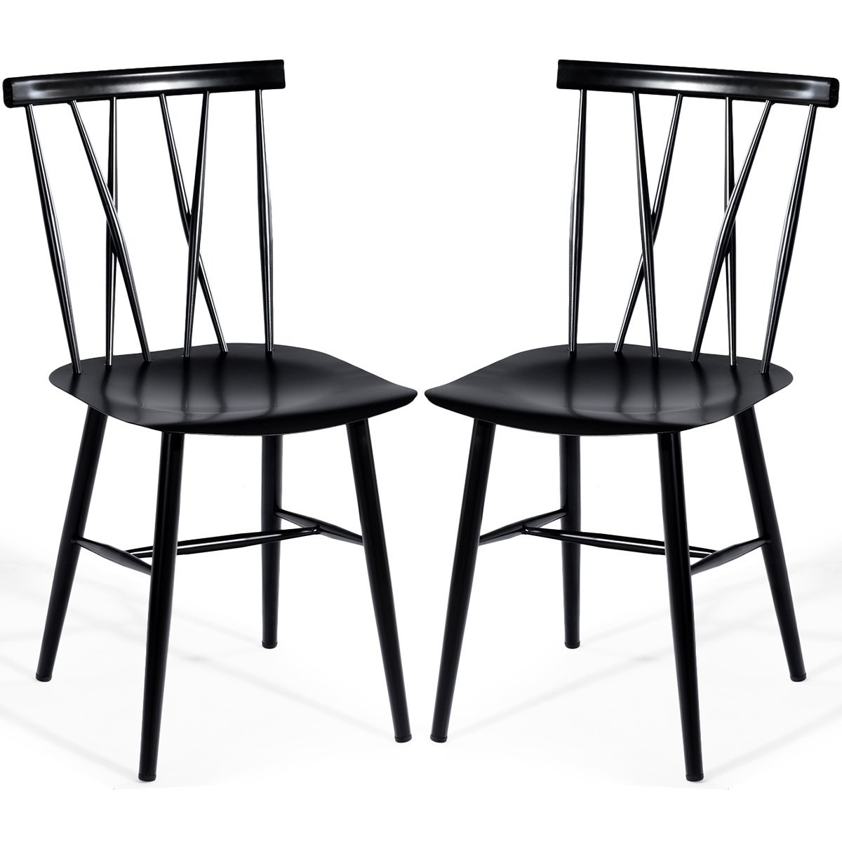 metallstuhl-hw59475_6_ Metaliniai virtuvės kėdžių komplektas (2 vnt.) su X formos atlošu (Juoda)
