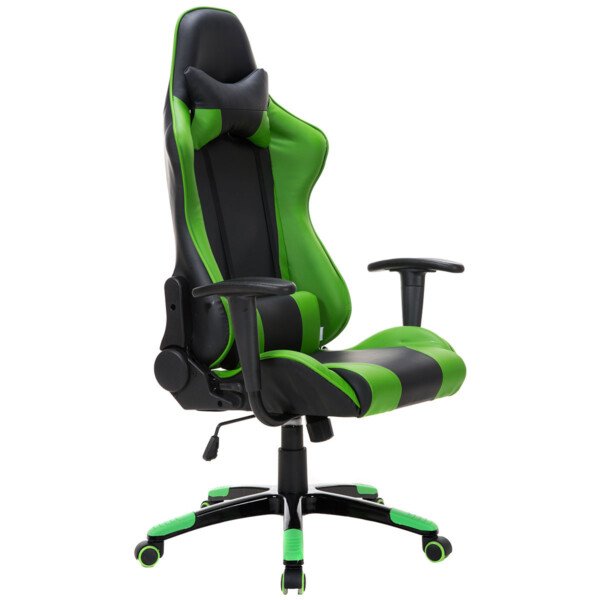 Ergonominė žaidimų kėdė su reguliuojamu aukščiu ir sportine sėdyne (Žalia)