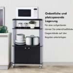 Virtuvinis vežimėlis su trimis lentynomis ir spintele (Juoda)