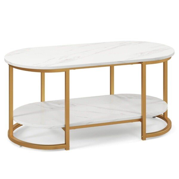 Modernus svetainės staliukas su dviejų lygių daiktų laikymu (Auksinė)