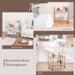 Dvigubo lygio serviravimo vežimėlis su ratukais ir stiklo lentynomis (Auksinė)