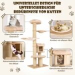 Daugiaaukštė katės draskyklė su hamaku ir guoliu (Smėlio)