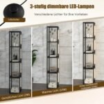 Moderni stalinė lempa su keturiomis lentynomis (Juoda)