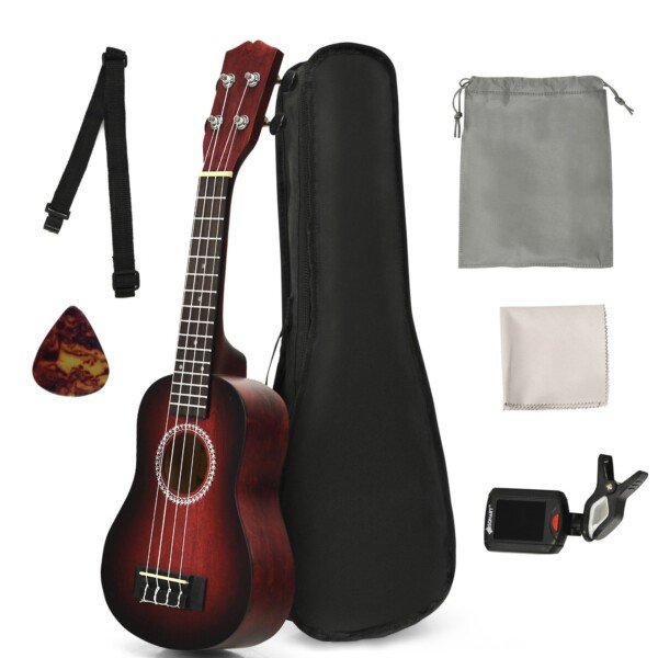 Medinė ukulele su priedais 53 cm (Raudona)