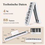 88 klavišų skaitmeninis pianinas su apšviečiamais klavišais (Balta)