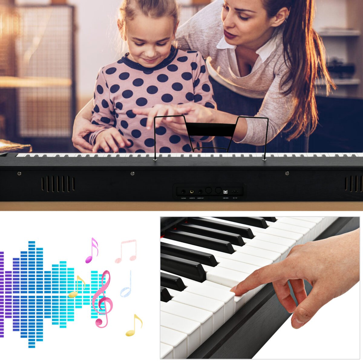 Elektrinis pianinas su 88 klavišais ir USB (Juoda ir balta)