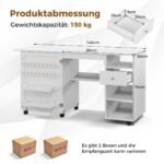 Sulankstomas siuvimo staliukas su lentynomis ir ratukais (Balta)