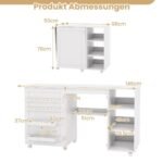 Sulankstomas multifunkcinis siuvimo stalas su laikymo lentynomis (Balta)