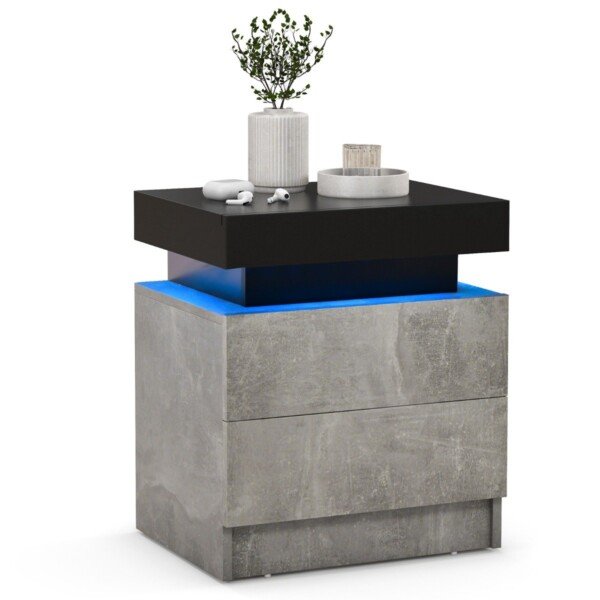 Naktinis staliukas su LED apšvietimu ir dviem stalčiais (Pilka)