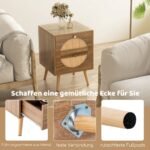 Naktinis staliukas su dviem stalčiais ir medinėmis kojomis (Natūrali)