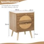 Naktinis staliukas su dviem stalčiais ir medinėmis kojomis (Natūrali)