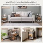 Naktinis staliukas su integruota įkrovimo stotele ir stalčiumi (Rūsyvai rudas)