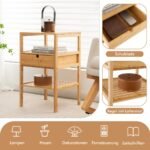 3 pakopų bambukinis naktinis staliukas su stalčiumi ir atvira lentyna (Natūrali)