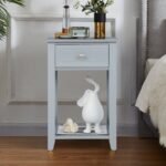 Stilingas X formos naktinis staliukas su stalčiumi ir lentyna (Pilka)