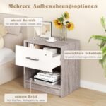 Kompaktiškas naktinis staliukas su stalčiumi ir atviru skyriumi (Šviesiai pilka + balta)