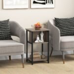 Trijų lygių dizainerio staliukas su metaline konstrukcija ir reguliuojamomis kojelėmis (Pilka)