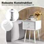 Stalelis su medinėmis kojelėmis ir dviem stalčiais (Balta)