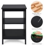 Dvigubas naktinis staliukas su trimis lentynomis (Juoda)