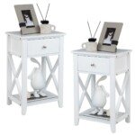 X formos naktinis staliukas su stalčiumi ir lentyna (Balta)
