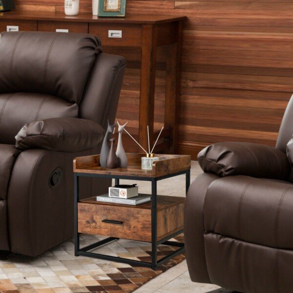 Stalas su stalčiumi ir apsauginėmis sienelėmis 45x40x49 cm (Rustiška ruda)