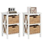 Dvipusis naktinis staliukas su dviem jūros žolių krepšiais (Balta)