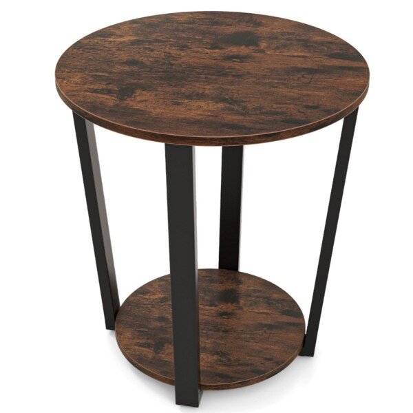Apvalus dviejų lygių stalelis su metaliniu rėmeliu (Rustiška ruda)