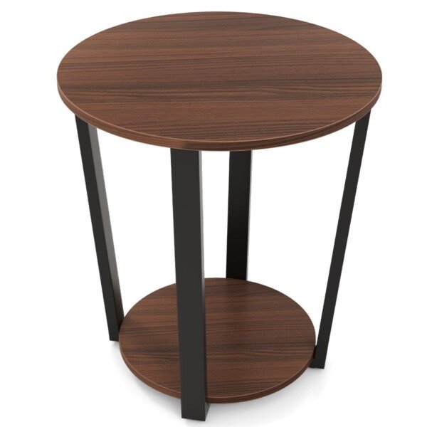 Apvalus dviejų aukštų staliukas metaliniu rėmu (Riešuto)