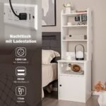 Aukštas naktinis staliukas su integruota įkrovimo stotele ir spintele (Balta)