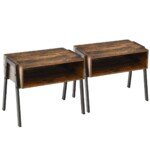 Stalinis staliukas su atviromis lentynomis ir metaliniu rėmu (Ruda)