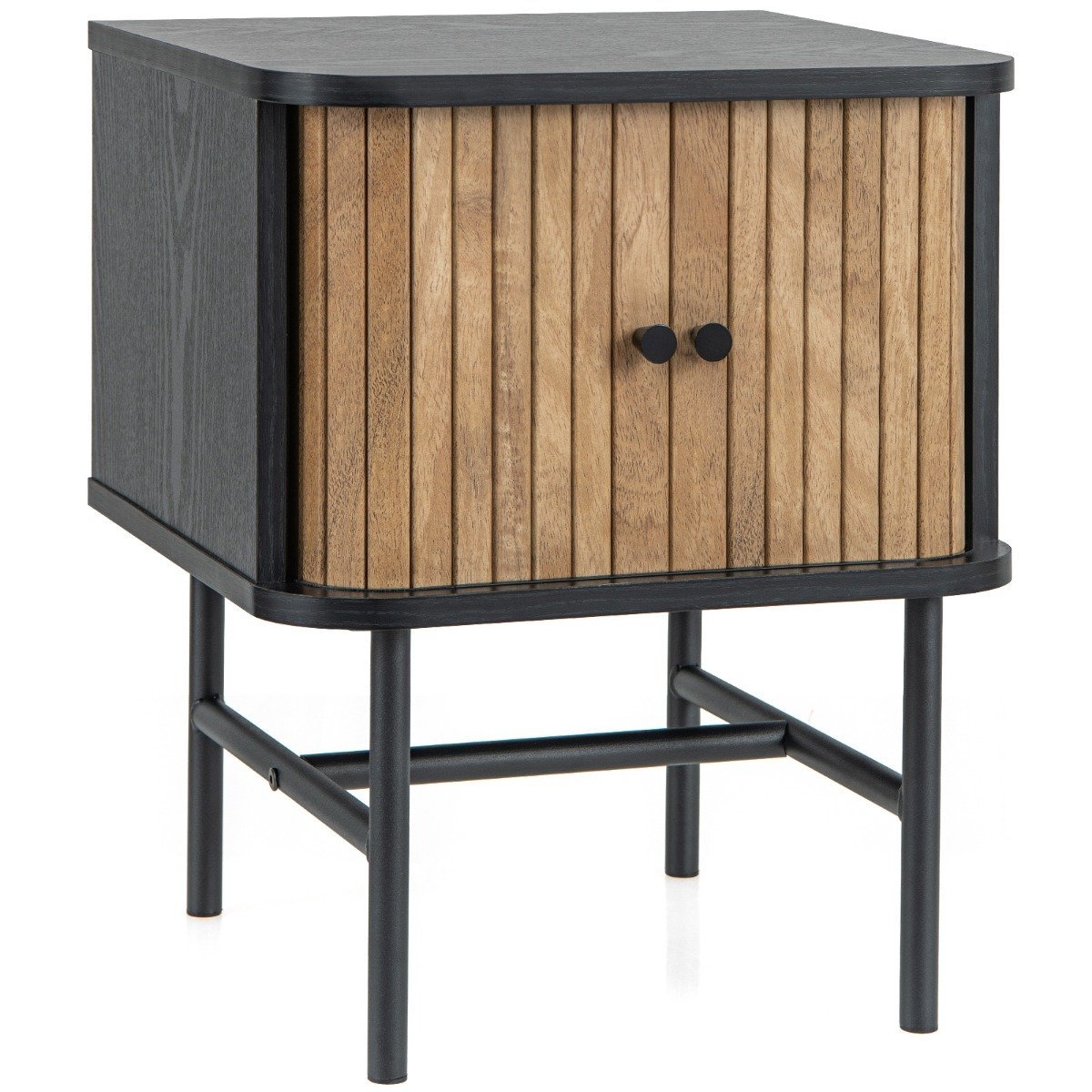 nachttisch-nachtschrank-hu10557bk_1_ Spintelė prie lovos su stumdomomis durelėmis ir talpia saugykla (Juoda)