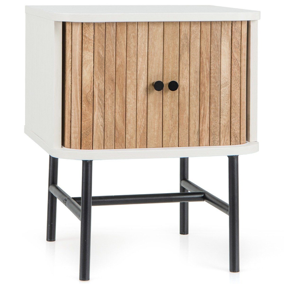 nachttisch-nachtschrank-hu10557wh_1_ Naktinis staliukas su stumdomomis durelėmis ir talpia saugykla (Balta)
